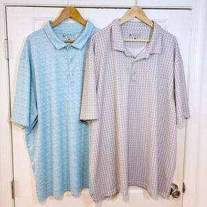Lot of 2 Bermuda Sands Mens 3XL Performance Golf Polo Shirts White Blue Prints